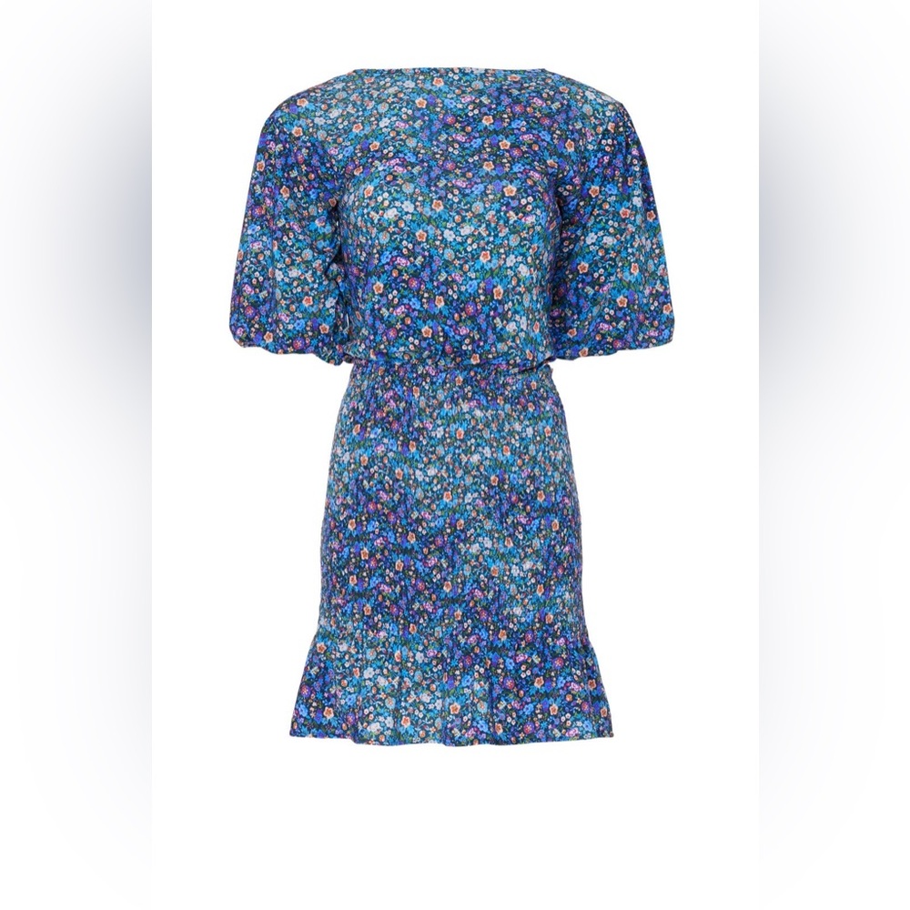 Brand New Without Tags Sandro Blue Floral Puff-Sleeve Dress